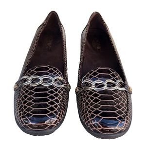 Women’s Brown Snake-Embossed Chain Loafers